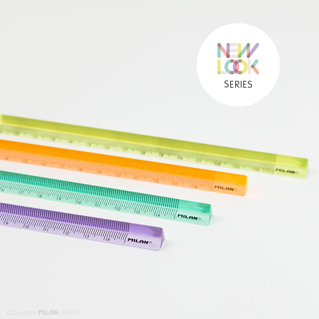 MILAN New Look - Pack de 4 Reglas Triangulares de 15 cm en Plástico Rígido Transparente
