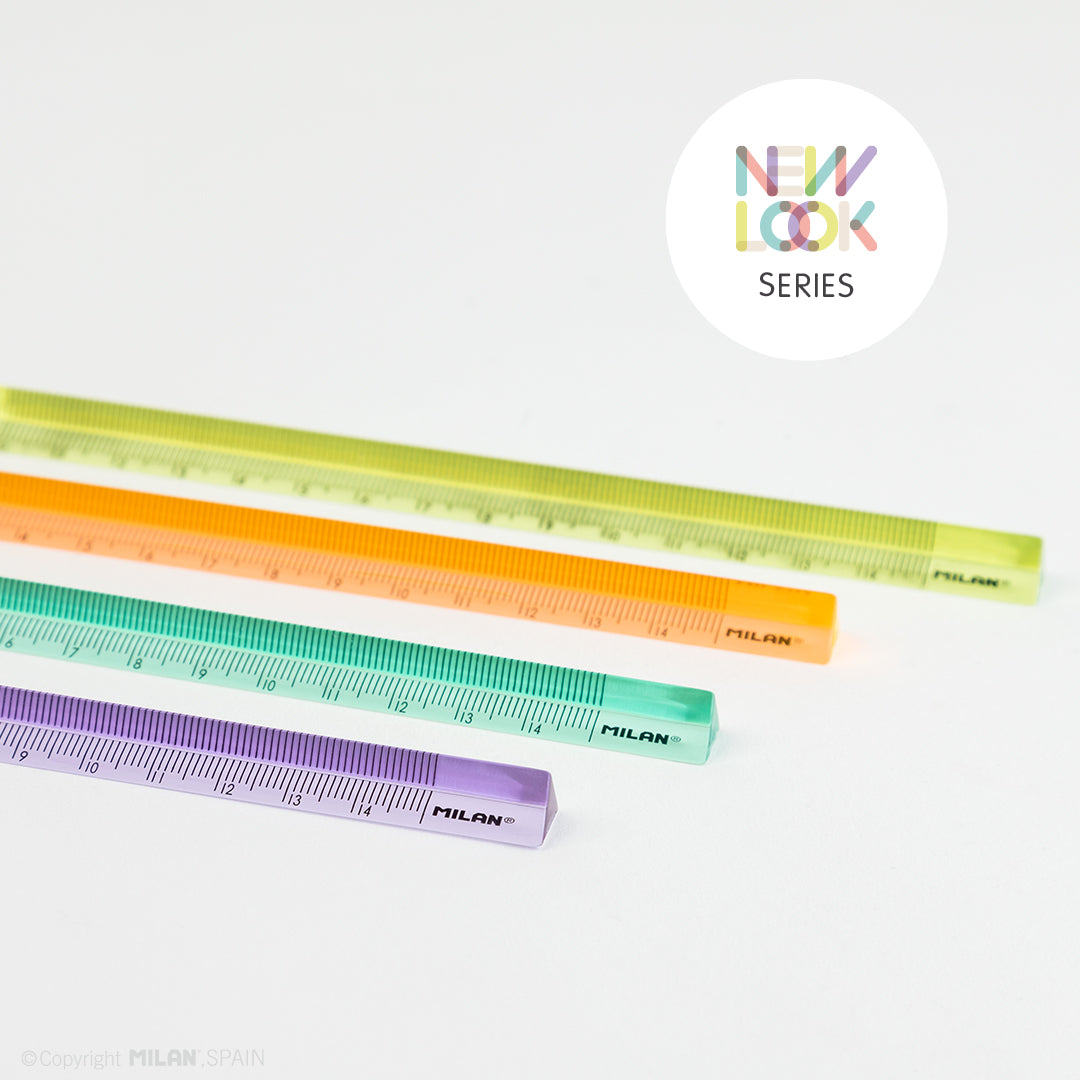 MILAN New Look - Caja de 60 Reglas Triangulares de 15 cm Plástico Rígido Transparente