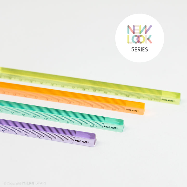 MILAN New Look - Caja de 60 Reglas Triangulares de 15 cm Plástico Rígido Transparente