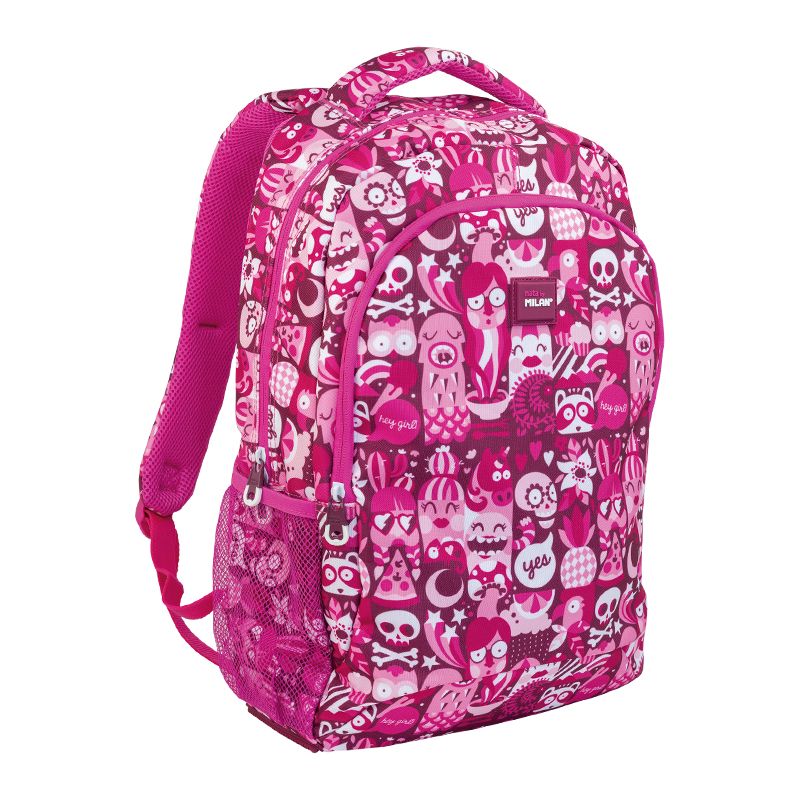 MILAN HEY -  Mochila Escolar 2 Cremalleras con Divisor para Portátil. Capacidad 21L. Rosa