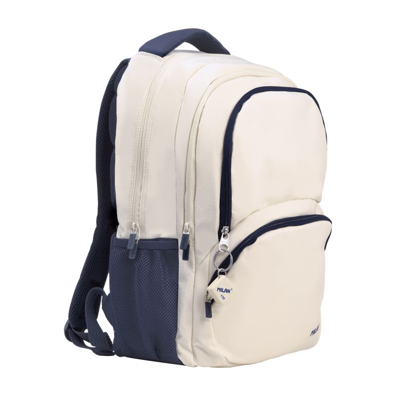 MILAN 1918 -  Mochila Escolar 4 Cremalleras con Divisor para Portátil. Capacidad 25L. Beige