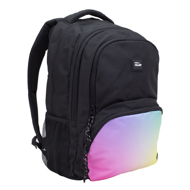 MILAN SUNSET -  Mochila Escolar 4 Cremalleras con Divisor para Portátil. Capacidad 25L. Negro