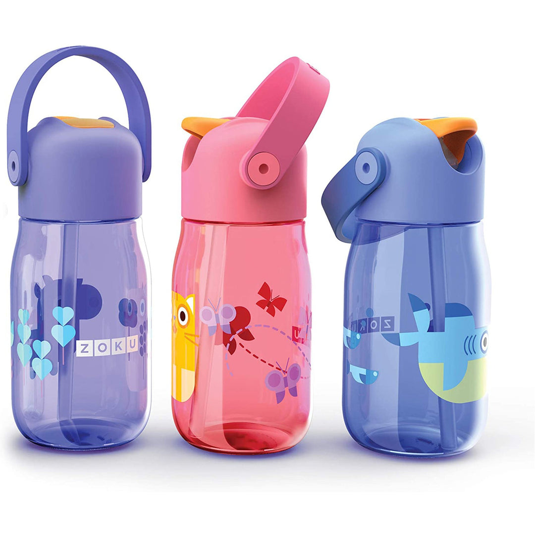 ZOKU Kids Flip Straw - Botella de Infantil 0.4L en Tritán con Pajita. Tiburón