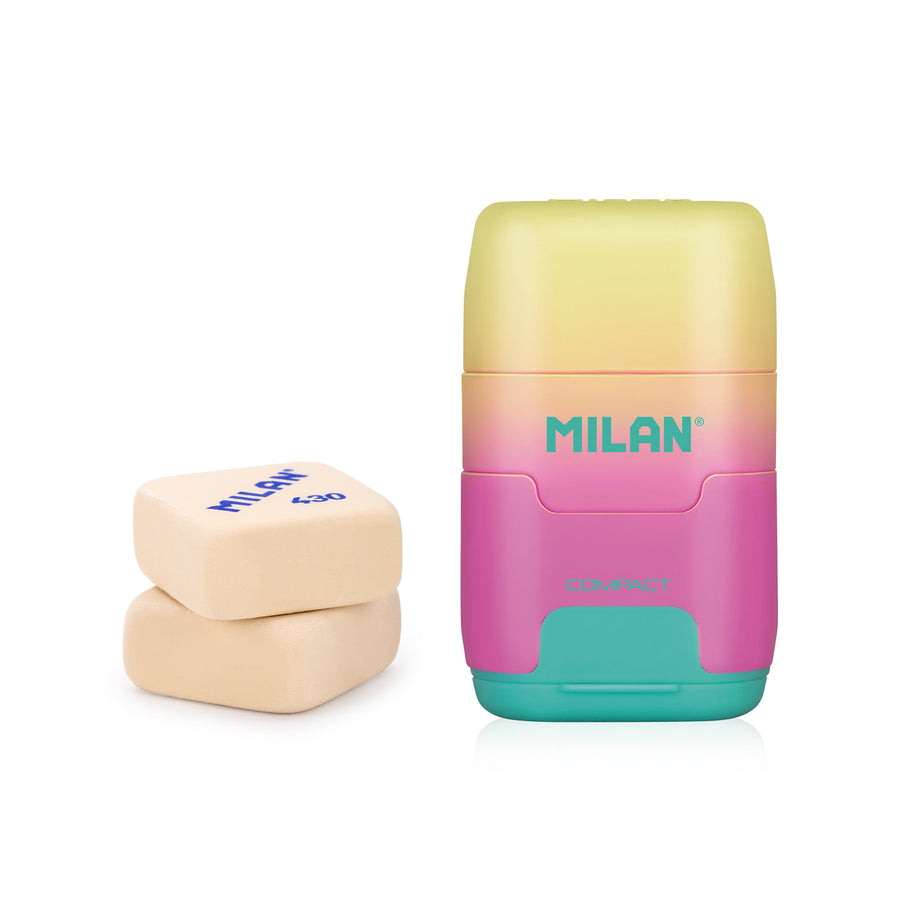 MILAN Sunset - Afilaborra Compact. Combinación de Goma y Sacapuntas Doble. Rosa