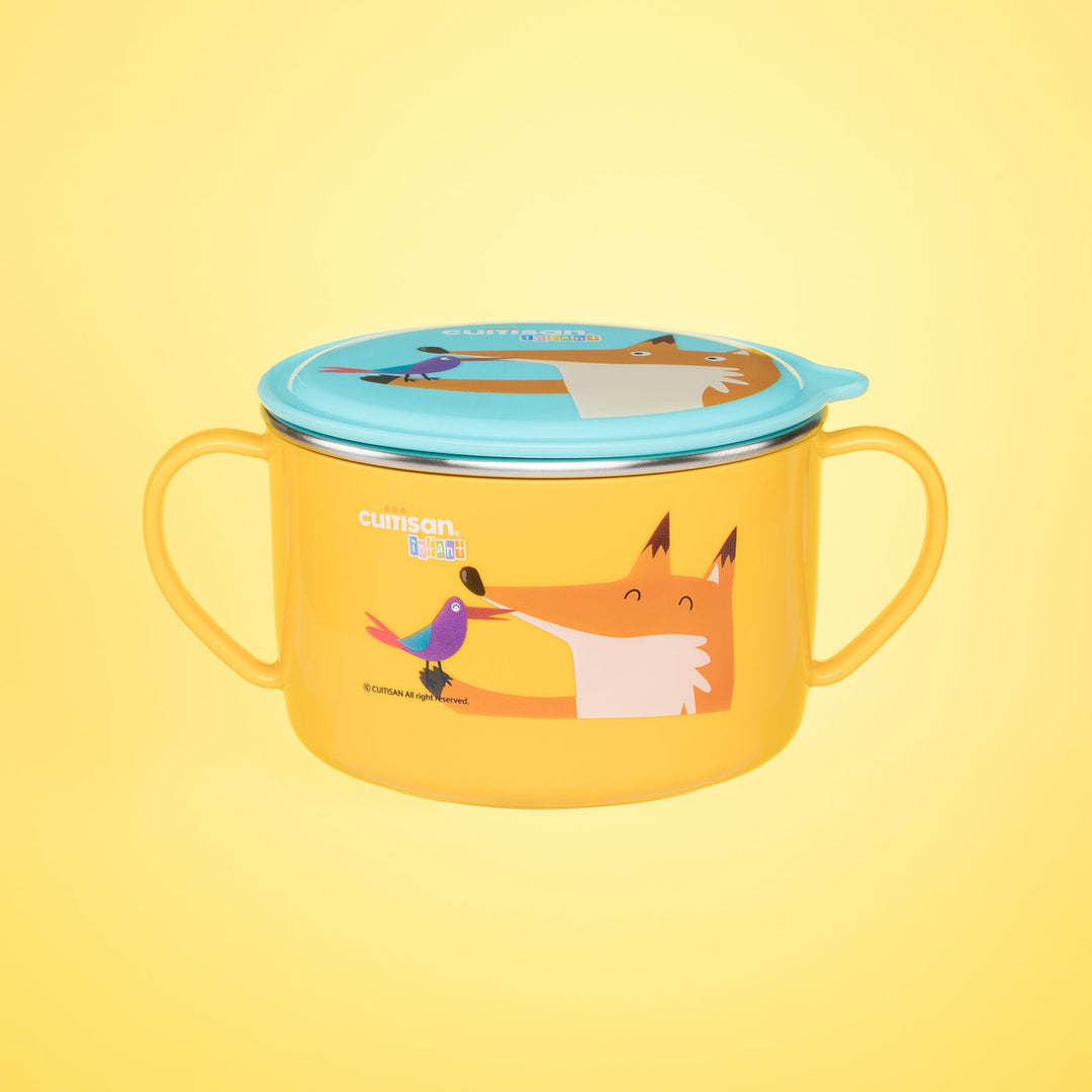 Cuitisan Baby - Taza Infantil de 0.65L en Acero con Tapa y Doble Asa Apta Microondas. Amarillo