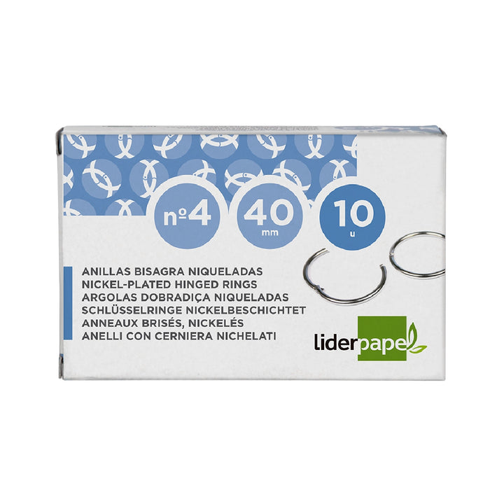 LIDERPAPEL - Anilla Bisagra Liderpapel Niquelada N.4 Diametro 40 mm Caja de 10 Unidades