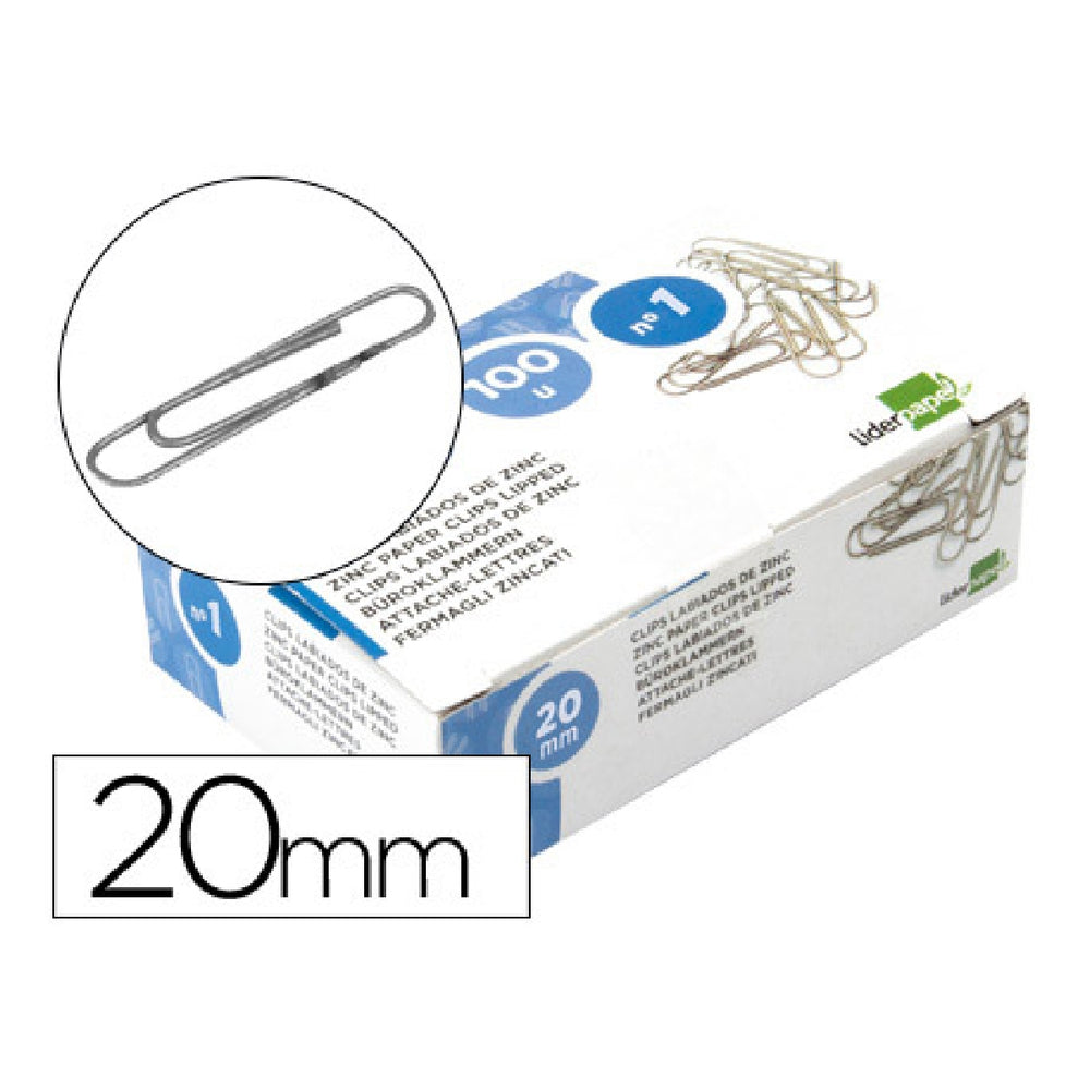 LIDERPAPEL - Clips Liderpapel Nº1 Labiados 20 mm Caja de 100 Unidades