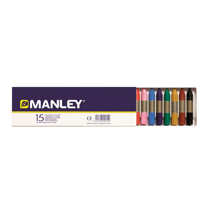MANLEY - Lapices Cera Manley Caja de 15 Colores Surtidos