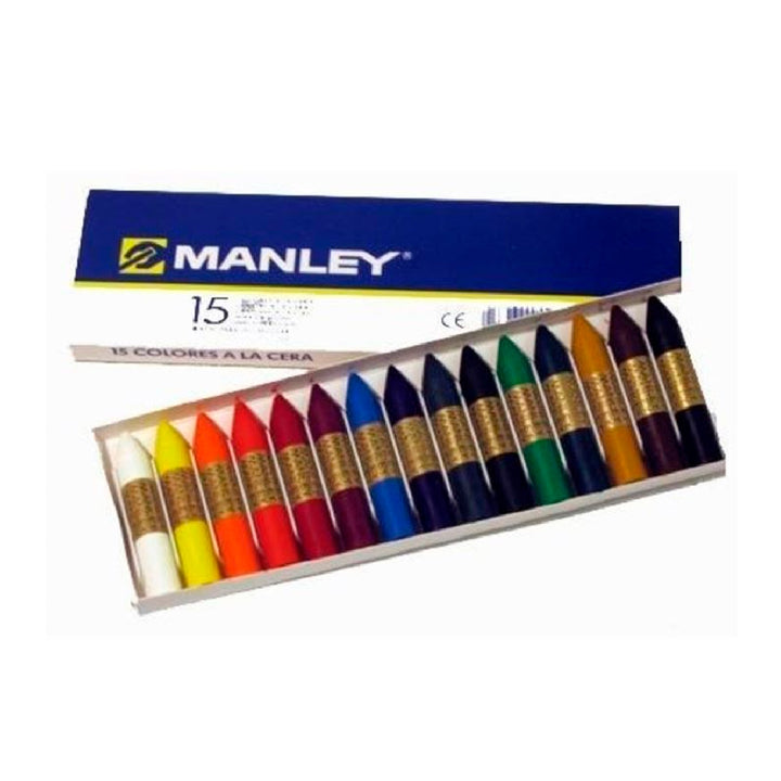 MANLEY - Lapices Cera Manley Caja de 15 Colores Surtidos