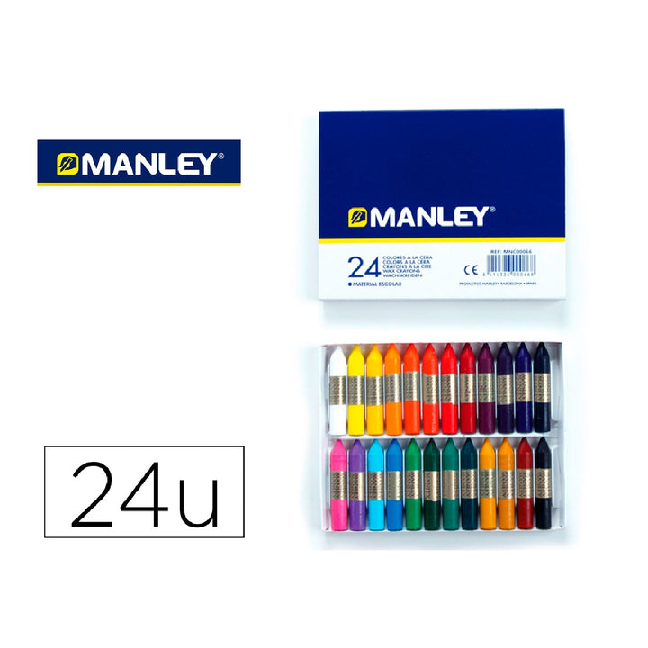 MANLEY - Lapices Cera Manley Caja de 24 Colores Surtidos