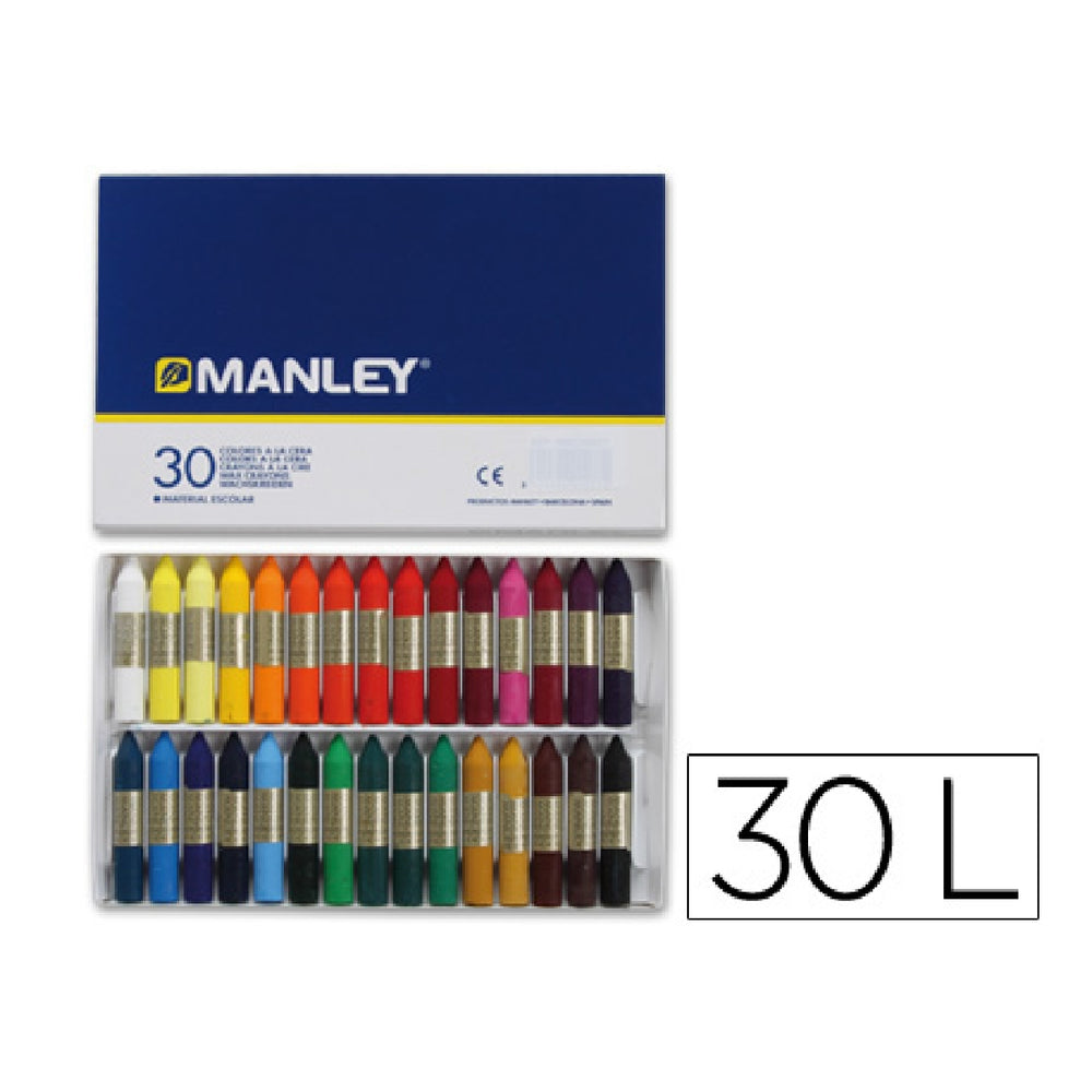 MANLEY - Lapices Cera Manley Caja de 30 Colores Surtidos
