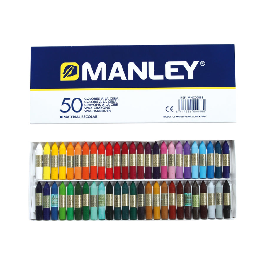 MANLEY - Lapices Cera Manley Caja de 50 Colores Surtidos