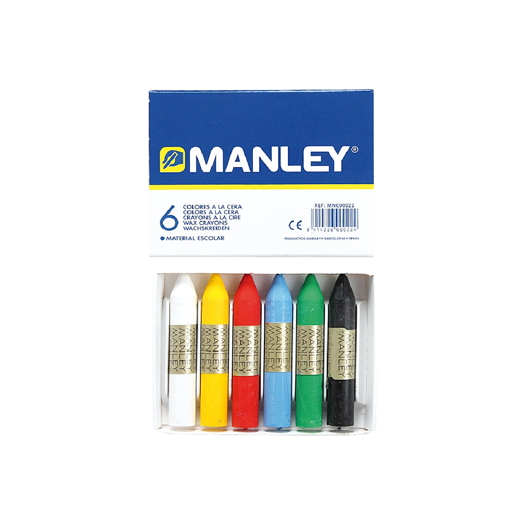 MANLEY - Lapices Cera Manley Caja de 6 Colores Surtidos