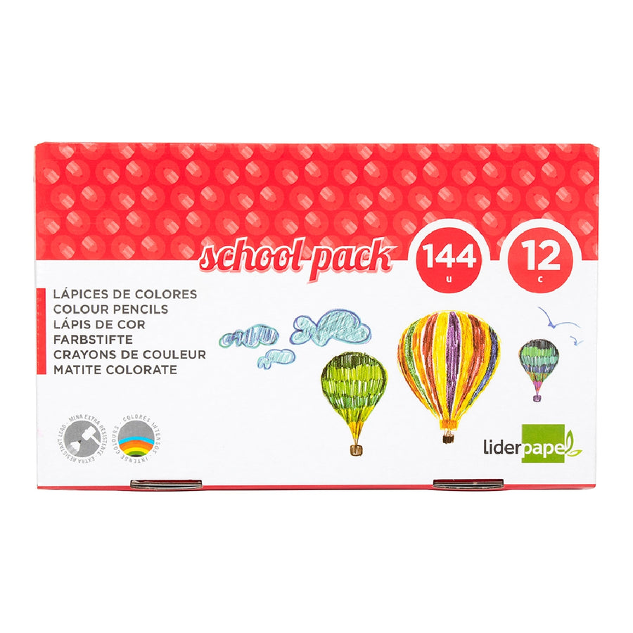 LIDERPAPEL - Lapices de Colores Liderpapel School Pack de 144 Unidades 12 Colores X 12 Unidades