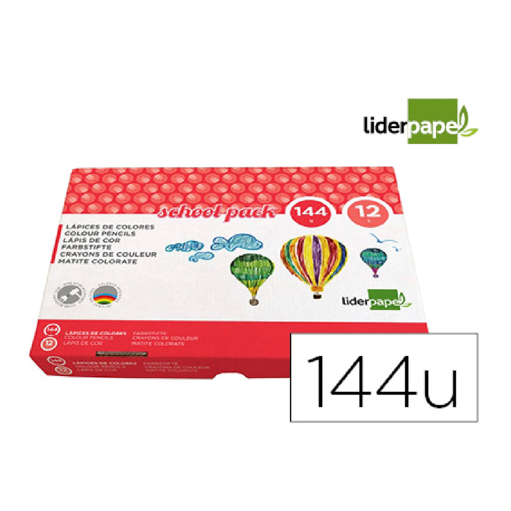 LIDERPAPEL - Lapices de Colores Liderpapel School Pack de 144 Unidades 12 Colores X 12 Unidades