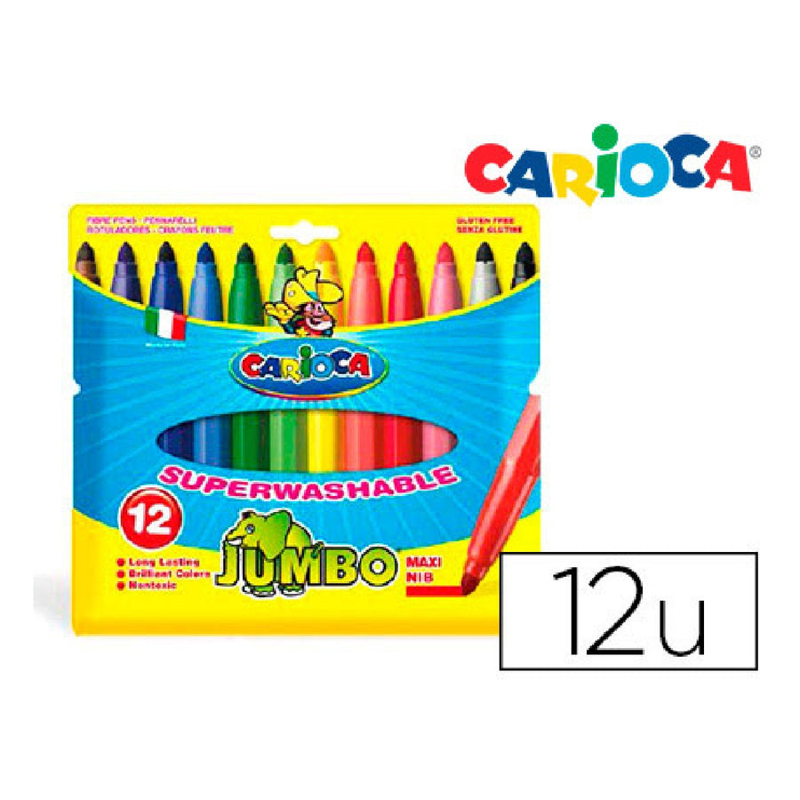 CARIOCA - Rotulador Carioca Jumbo Punta Gruesa Estuche de 12 Colores Surtidos