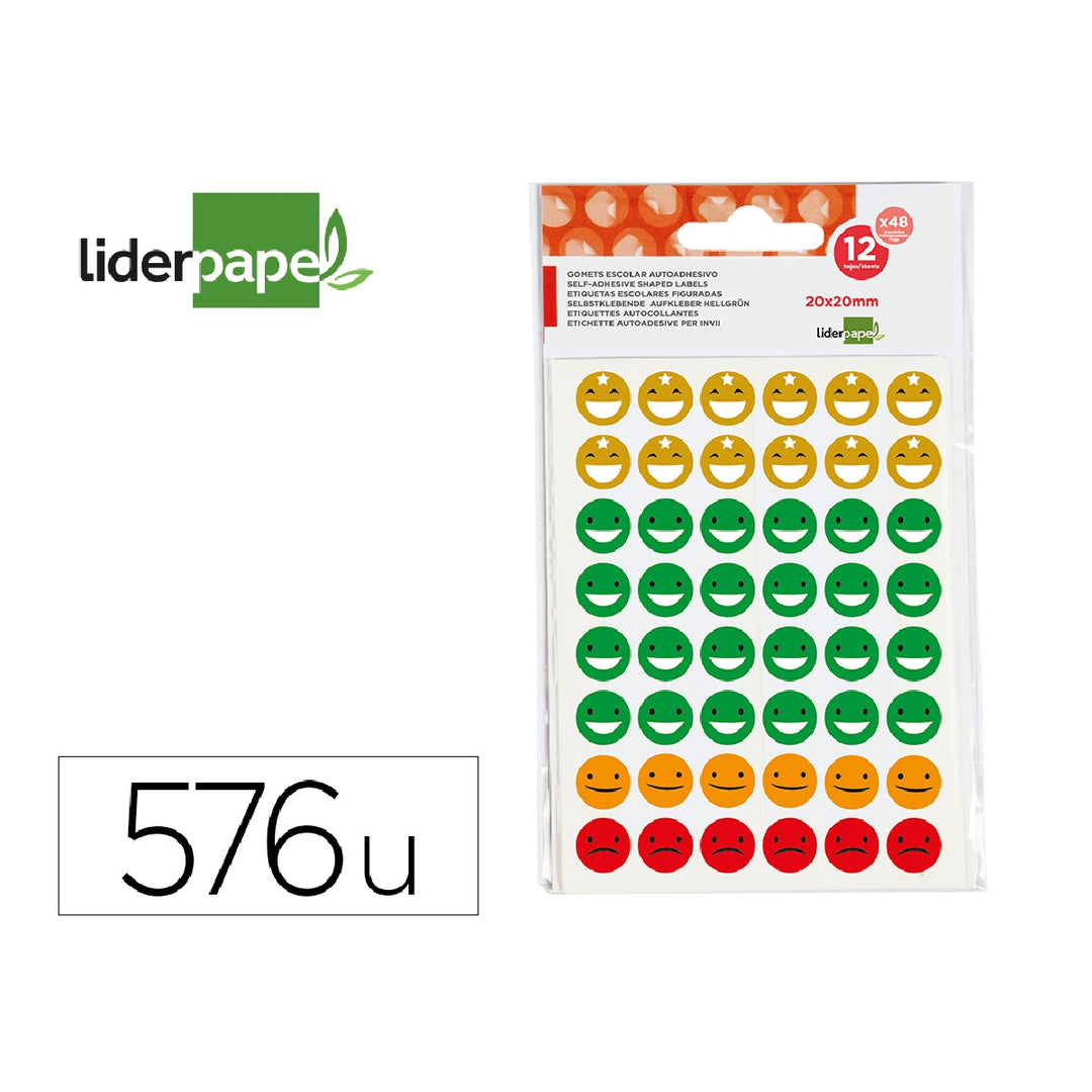 LIDERPAPEL - Gomets Escolar Liderpapel Caras Bolsa de 12 Hojas 48 Caras Por Hoja Colores Surtidos