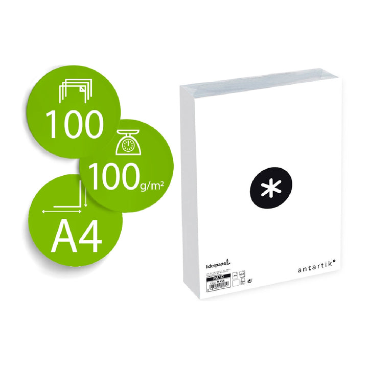 ANTARTIK - Papel A4 Antartik 100g/M2 Liso Blanco Paquete de 100 Hojas