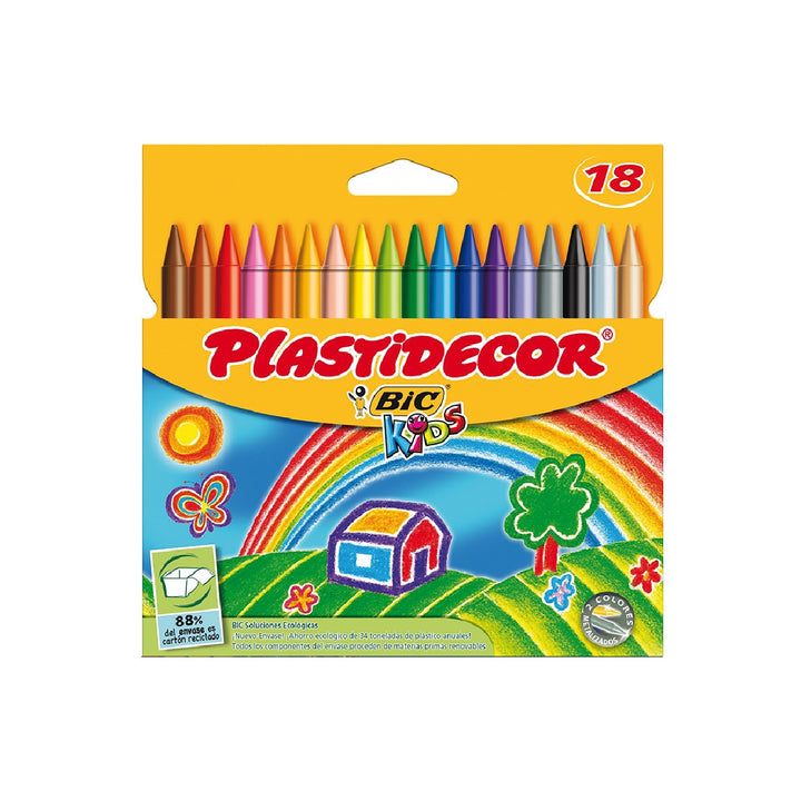 PLASTIDECOR - Lapices Cera Plastidecor Caja de 18 Colores Surtidos