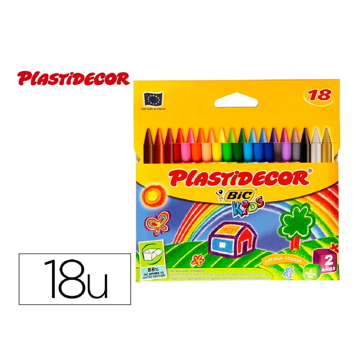 PLASTIDECOR - Lapices Cera Plastidecor Caja de 18 Colores Surtidos