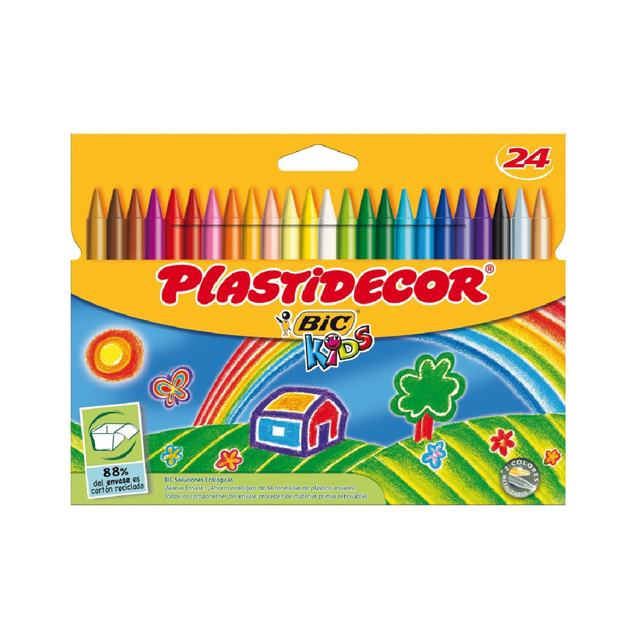 PLASTIDECOR - Lapices Cera Plastidecor Caja de 24 Colores Surtidos