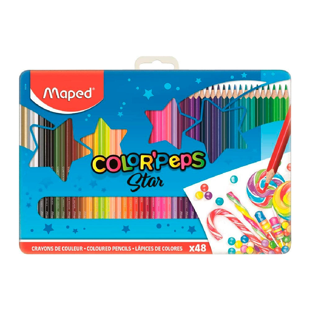 METAL - Lapices de Colores Maped Color Peps Caja Metalica de 48 Lapices Colores Surtidos