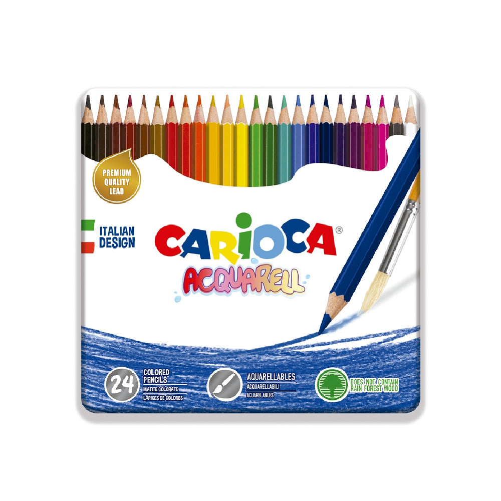CARIOCA - Lapices de Colores Carioca Acuarelables Caja Metalica de 24 Colores Surtidos