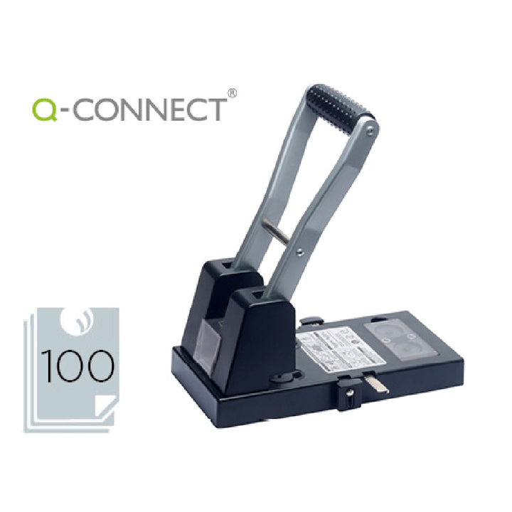 Q-CONNECT - Taladrador Q-Connect Kf18766 Negro 2 Taladros Abertura 10 mm Capacidad 100 Hojas