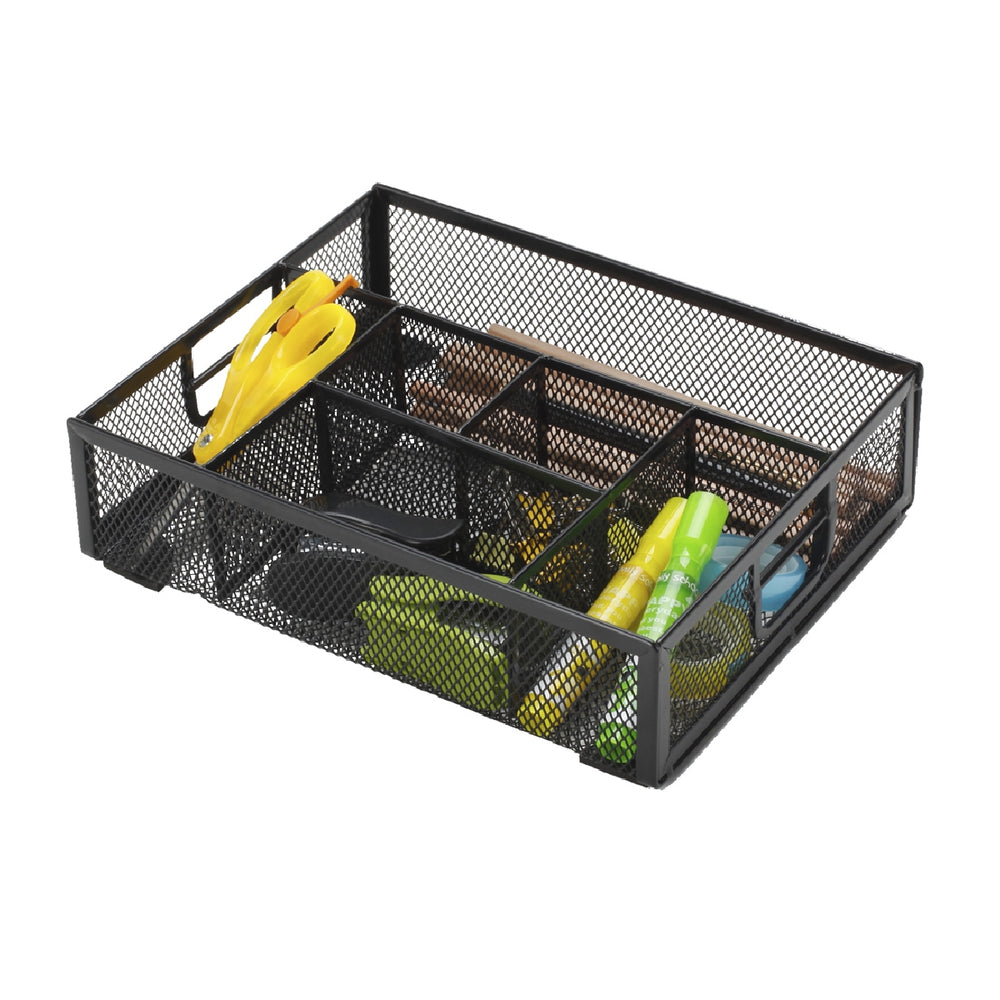 Q-CONNECT - Organizador Sobremesa Q-Connect Kf17291 Bandeja Metalica Rejilla Negra Con 6 Departamentos 235x183x65 mm