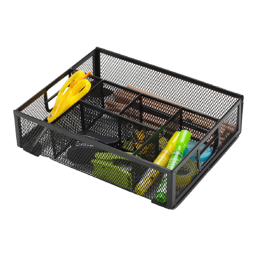 Q-CONNECT - Organizador Sobremesa Q-Connect Kf17291 Bandeja Metalica Rejilla Negra Con 6 Departamentos 235x183x65 mm