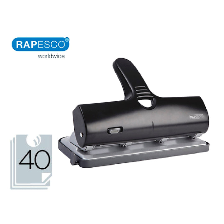 RAPESCO - Taladrador Rapesco Alu 40 Negro 4 Taladros Capacidad 40 Hojas