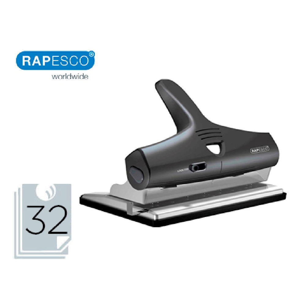 RAPESCO - Taladrador Rapesco Alu 95 Negro Ajustable 2.3 y 4 Taladros Capacidad 32 Hojas