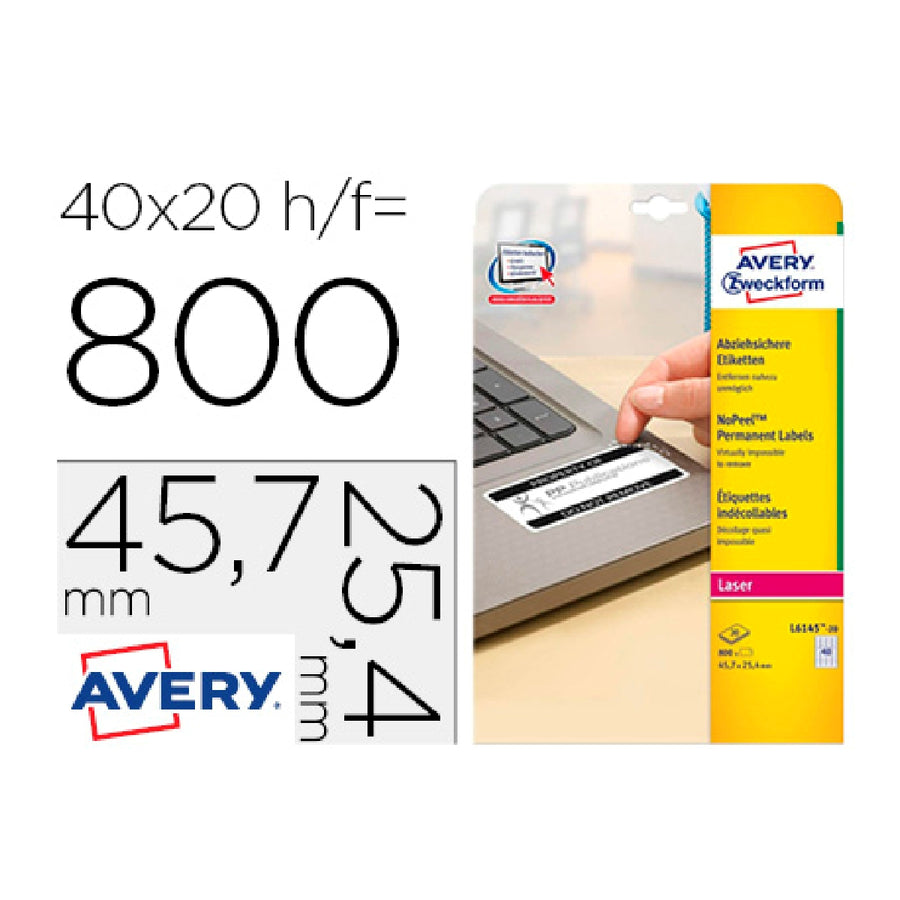 AVERY - Etiqueta Adhesiva Resistente Avery 45.7x25.4 mm Permanente Laser Blanca Caja de 800 Unidades
