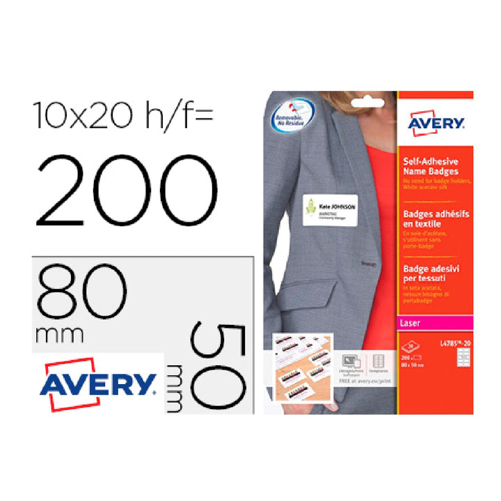 AVERY - Identificativo Adhesivo Avery Acetato de Seda Tamano 80x50 mm Removible Laser Caja de 100unidades