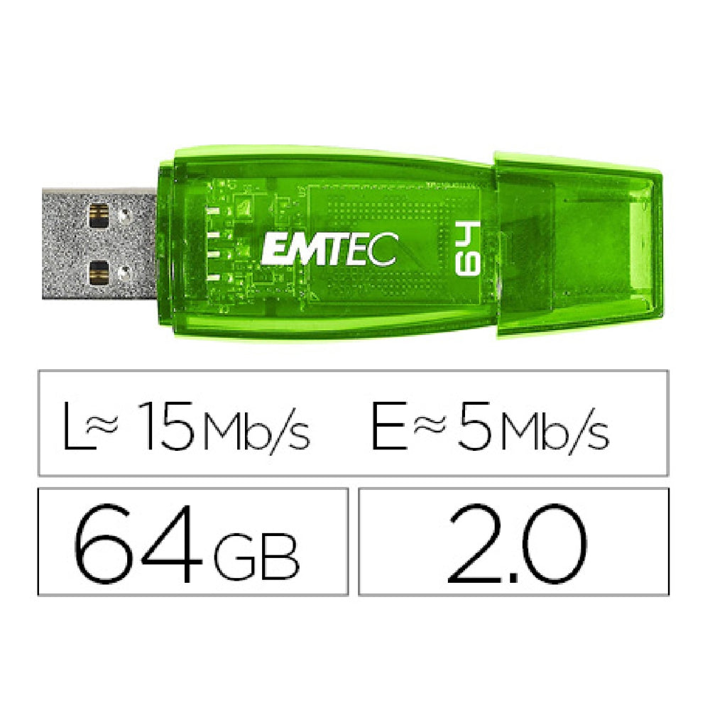 EMTEC - Memoria Usb Emtec Flash C410 64 GB 2.0 Verde