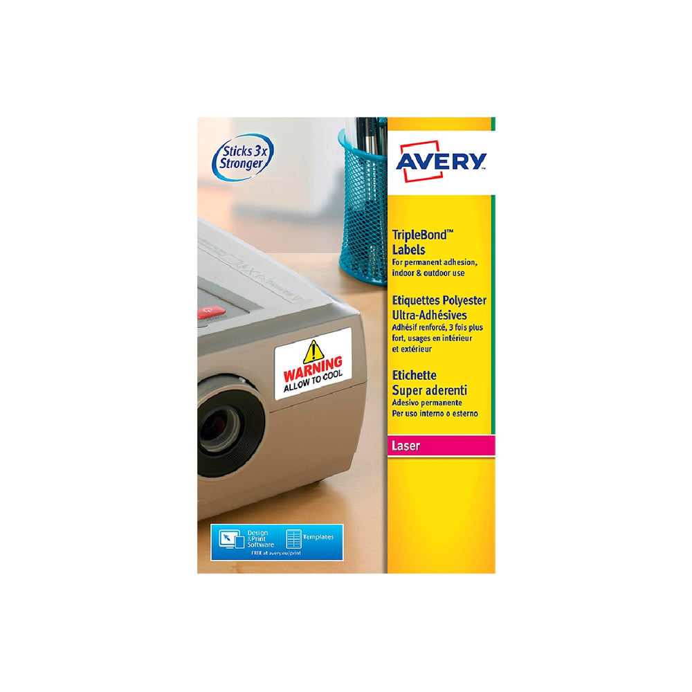 AVERY - Etiqueta Adhesiva Avery Poliester Super Adherente Blanca 45.7x25.4 mm Laser Pack de 800 Unidades
