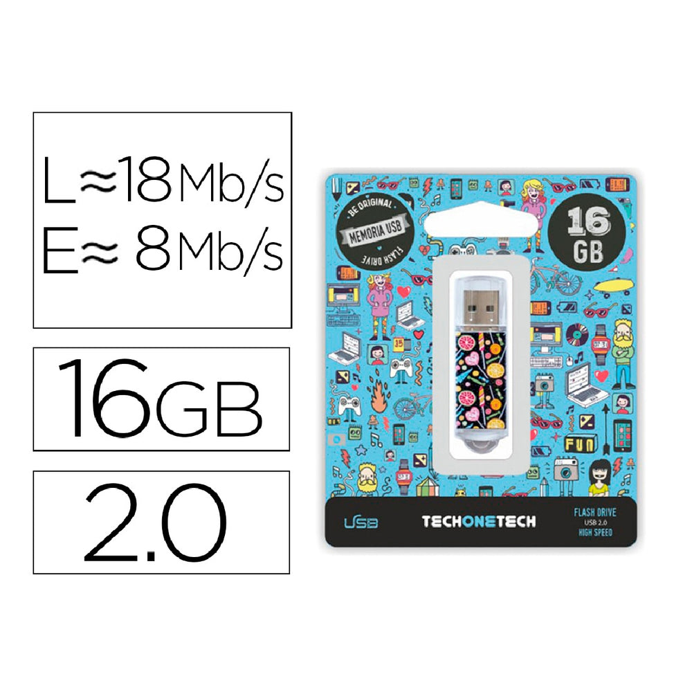 TECHONETECH - Memoria Usb Techonetech Flash Drive 16 GB 2.0 Candy POP