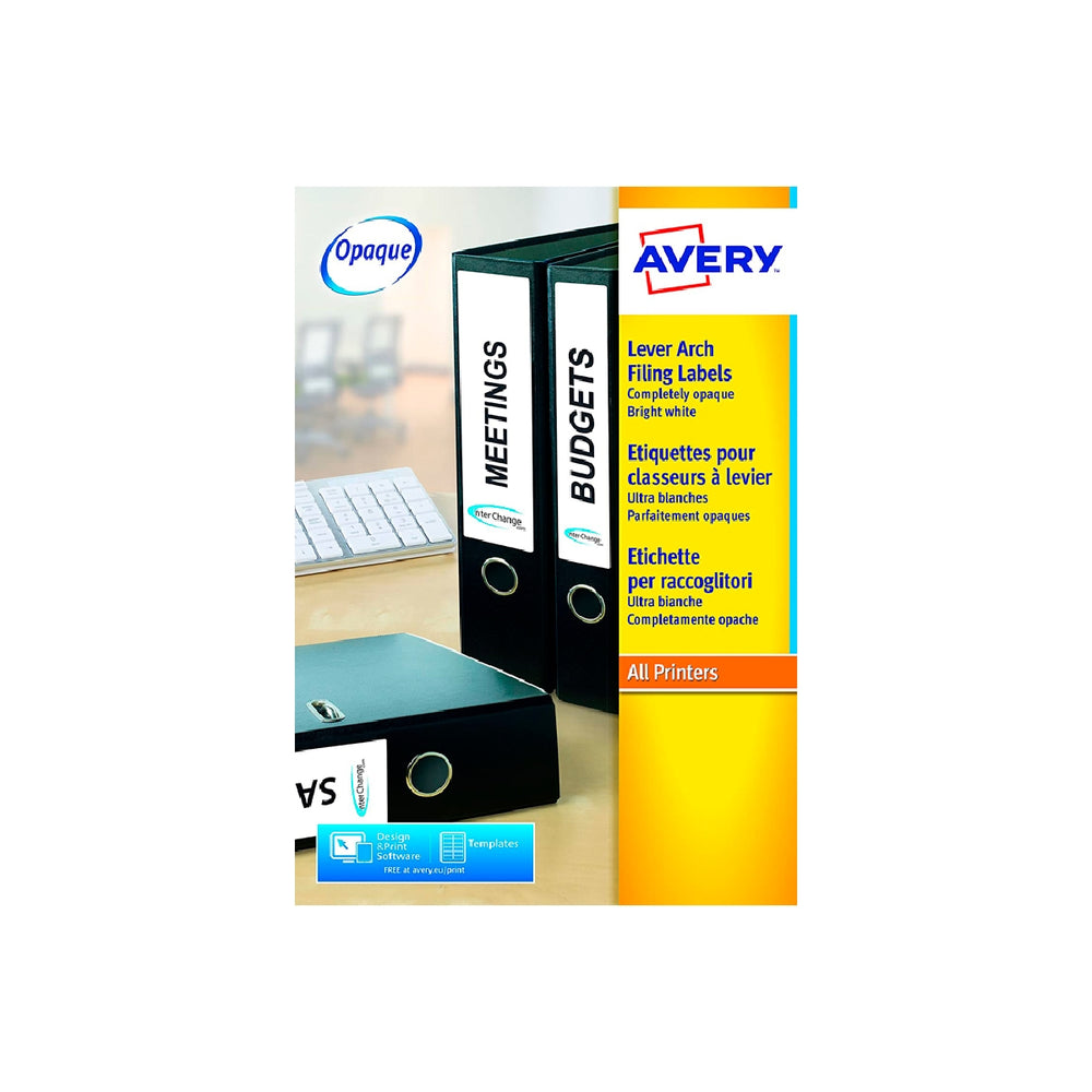AVERY - Etiqueta Adhesiva Avery Permanente Blanca 38x192 mm Para Lomo Archivador Laser Caja de 175 Unidades