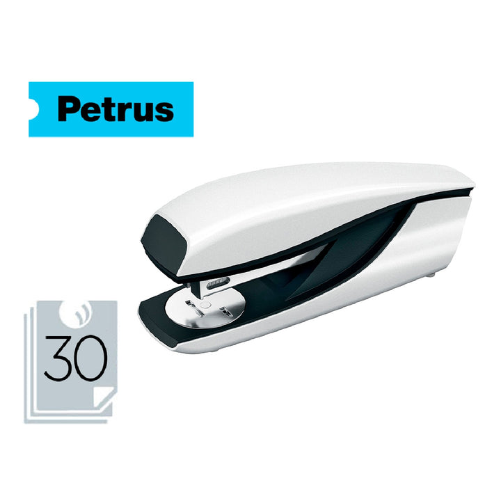 PETRUS - Grapadora Petrus 635 Wow Blanca Metalizada Capacidad 30 Hojas