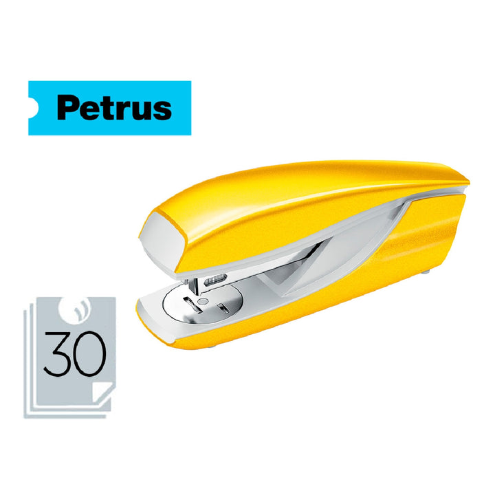 PETRUS - Grapadora Petrus 635 Wow Amarilla Metalizada Capacidad 30 Hojas