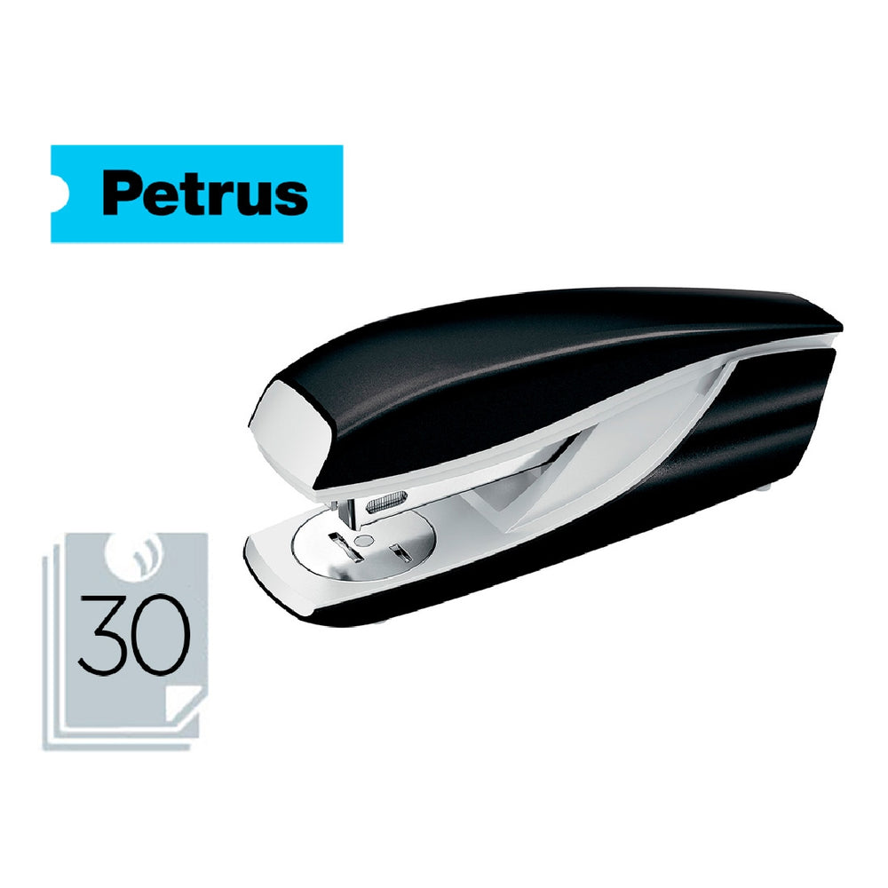 PETRUS - Grapadora Petrus 635 Wow Negra Metalizada Capacidad 30 Hojas