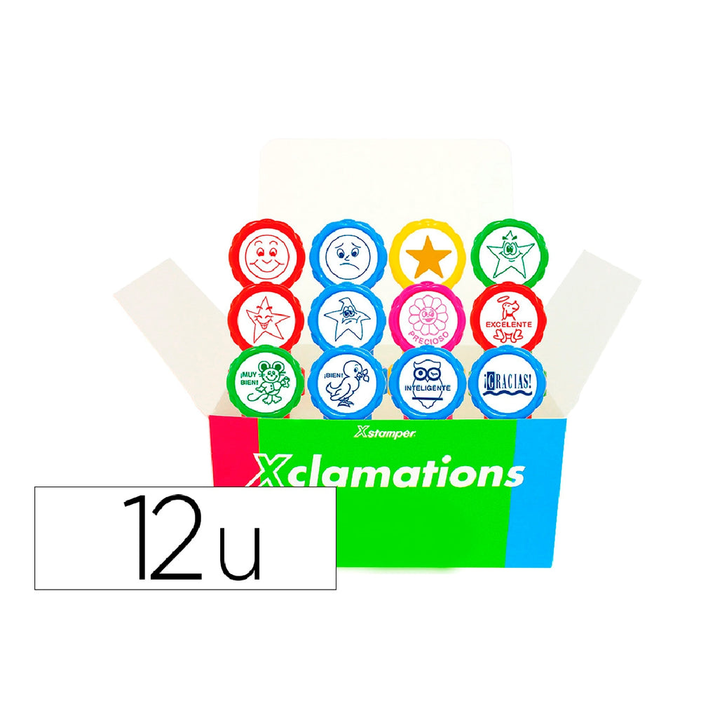 X'STAMPER - Sello X'Stamper Emoticono Uso Escolar Expositor de 12 Unidades Surtidas