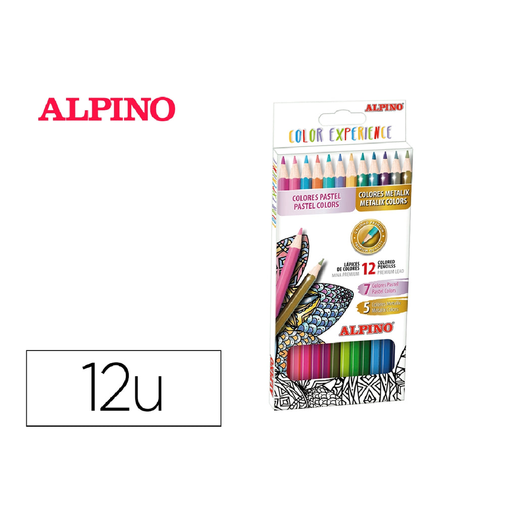 ALPINO - Lapices de Colores Alpino Experience Mina Premium 3.3 mm Special Colors Caja de 12 Colores Surtidos