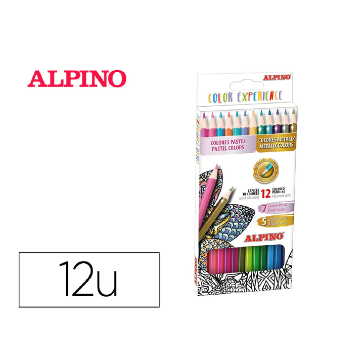 ALPINO - Lapices de Colores Alpino Experience Mina Premium 3.3 mm Special Colors Caja de 12 Colores Surtidos