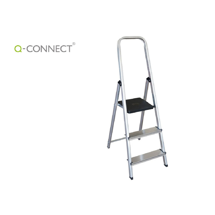 Q-CONNECT - Escalera Q-Connect de Aluminio 3 Peldanos 590x400x1260 mm Peso Maximo 150 KG En-131
