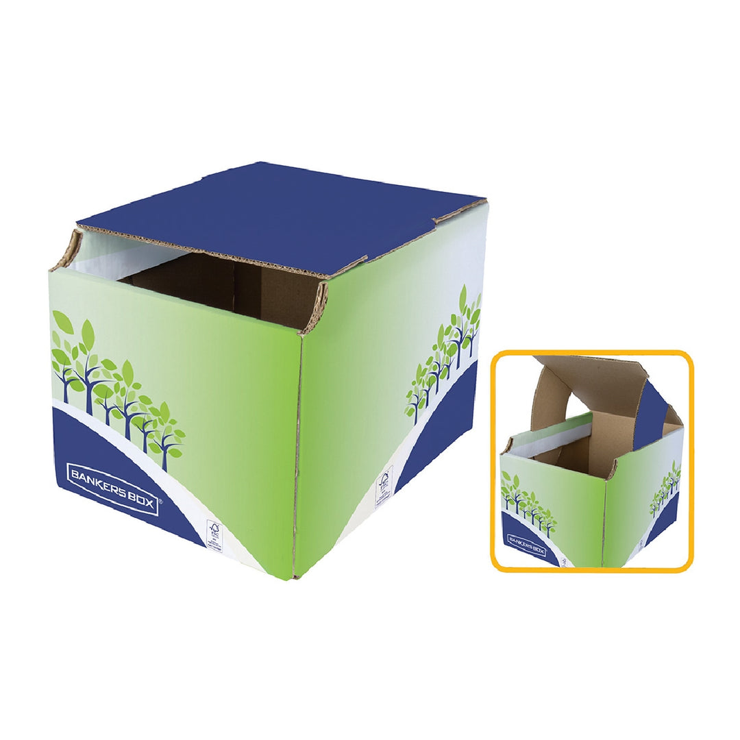 FELLOWES - Contenedor Papelera Reciclaje Fellowes Sobremesa Carton 100% Reciclado Montaje Manual Entrada Frontal y Tapa