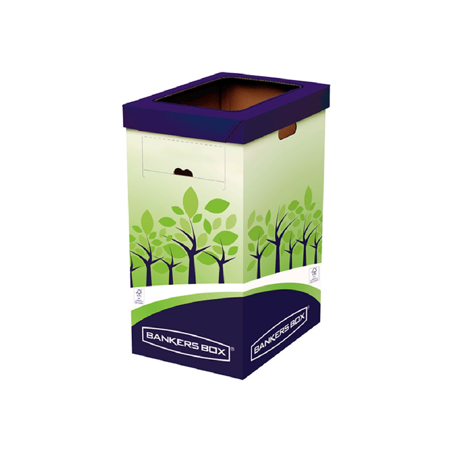 FELLOWES - Contenedor Papelera Reciclaje Fellowes Carton Doble 100% Reciclado Montaje Manual Entrada Superior 69 Litros