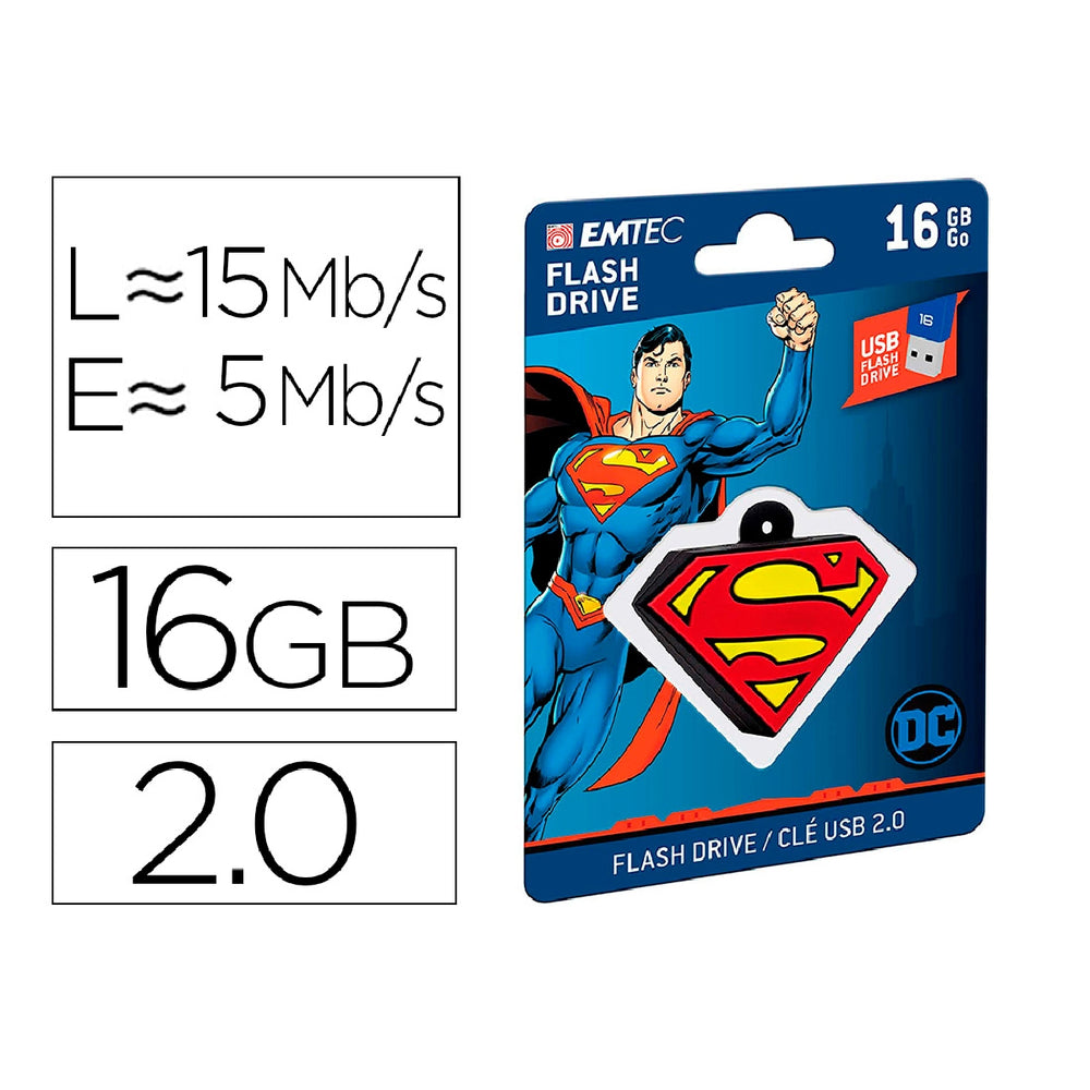 EMTEC - Memoria Usb Emtec Flash 16 GB Usb 2.0 Collector Superman