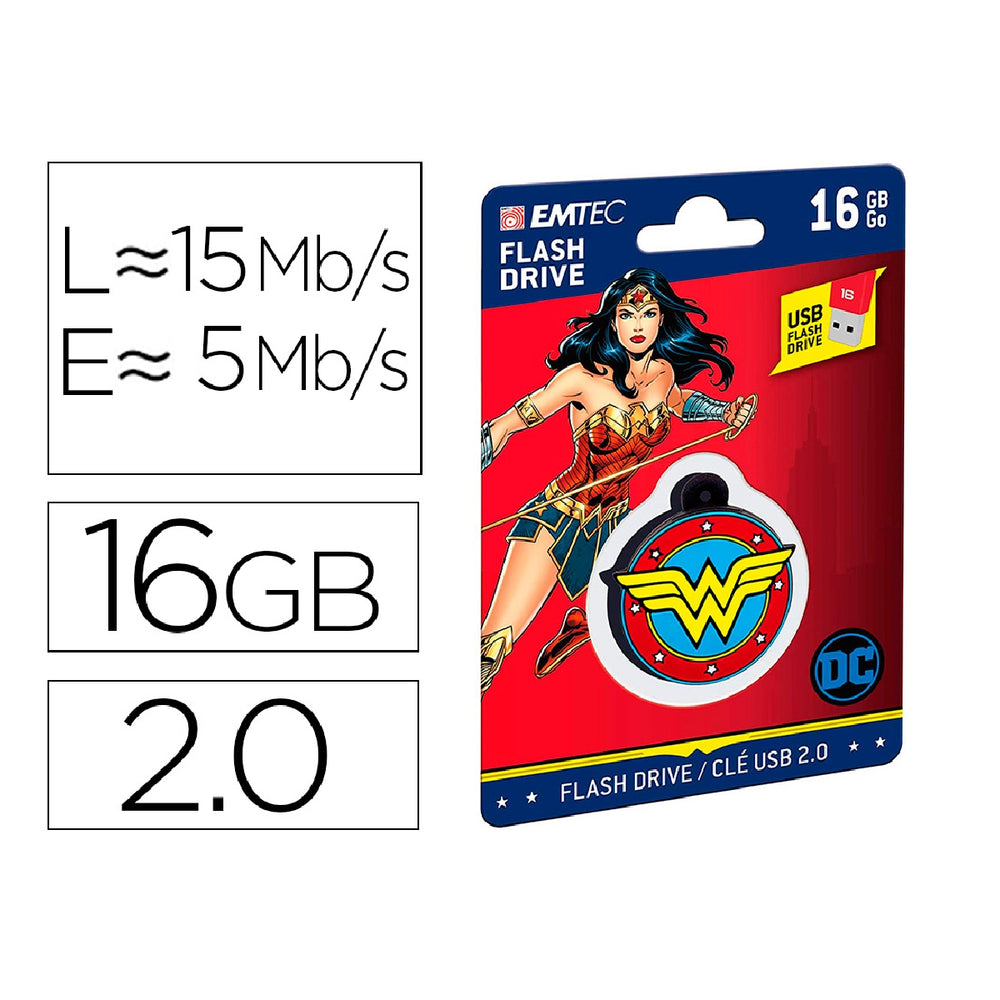 EMTEC - Memoria Usb Emtec Flash 16 GB Usb 2.0 Collector Wonder Woman