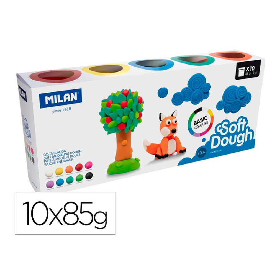 MILAN - Pasta Milan Para Modelar Soft Dough Basic 85 G Caja de 10 Botes Colores Surtidos